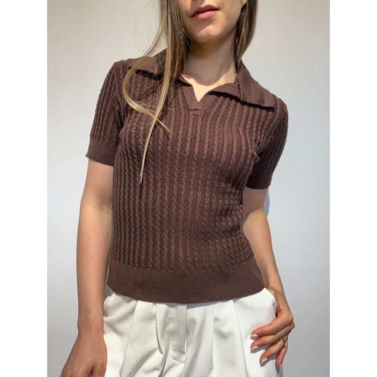 Camiseta Polo Trançada Tricô Moda Feminina Verã