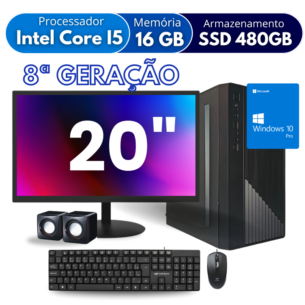 Pc Completo I5 Geracao 8 16 Gbddr4 Ssd 480 Gb Monitor 20  W10