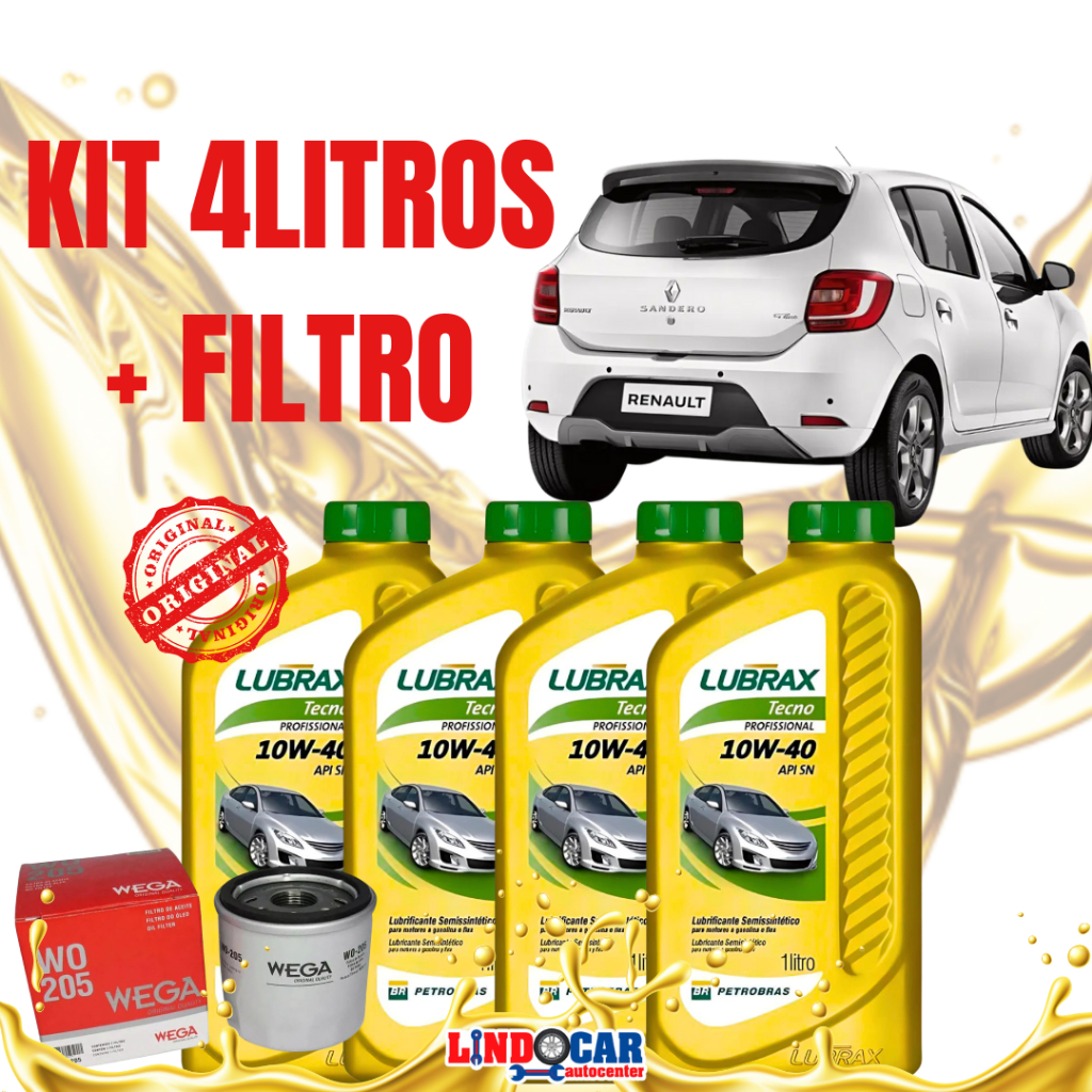 KIT TROCA SANDERO 1.0 16V 2010 >2017 10W40 LUBRAX API SN+ FILTRO PROMOÇÃOOO