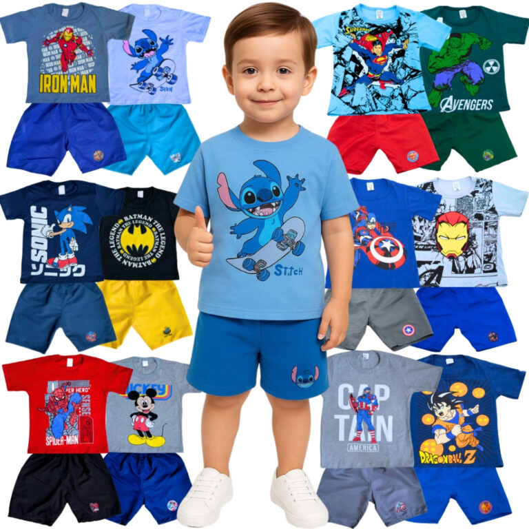 Kit Sortido 10 Peças De Roupas Menino- 5 Camiseta