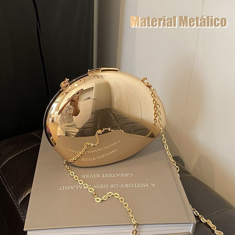 Bolsa Clutch Espelhada Metálica Formato Semente – Elegância e Estilo para Festas188-27