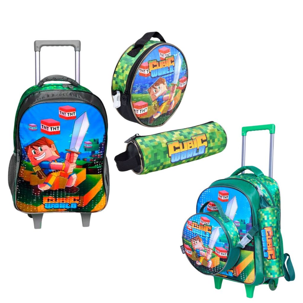 Kit Escolar Infantil C/ Mochila de Rodinhas + Lancheira Térmica + Estojo Meninos Masculino Personage