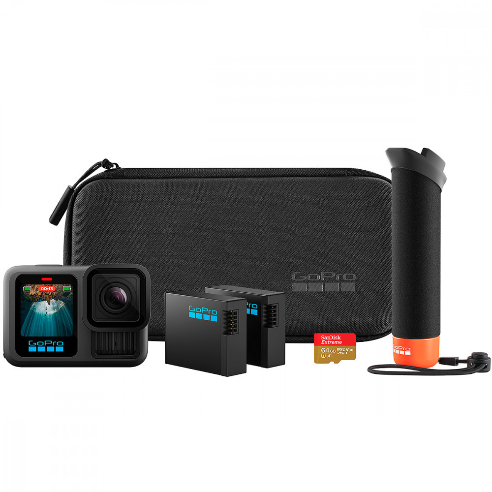 Câmera GoPro HERO 13 Bundle + The handler + 2 Baterias + 64GB 5,3K HLG HDR IPX7 Preto – CHDRB-131-RW