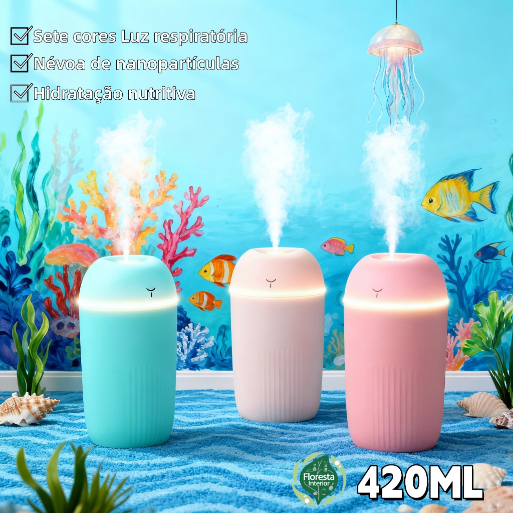Umidificador De Ar E Difusor Aromatizador Grande De Ambiente 420ml Purificador De Ar Portátil Usb