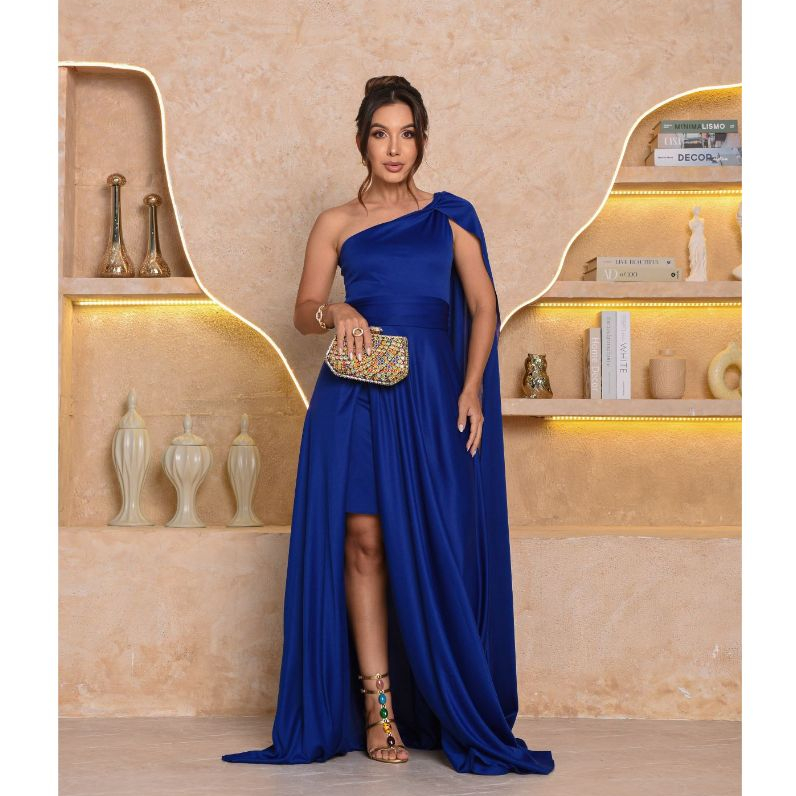 Vestido Feminino Longo com Capa Festa Casamento Madrinhas Formatura Plus Size