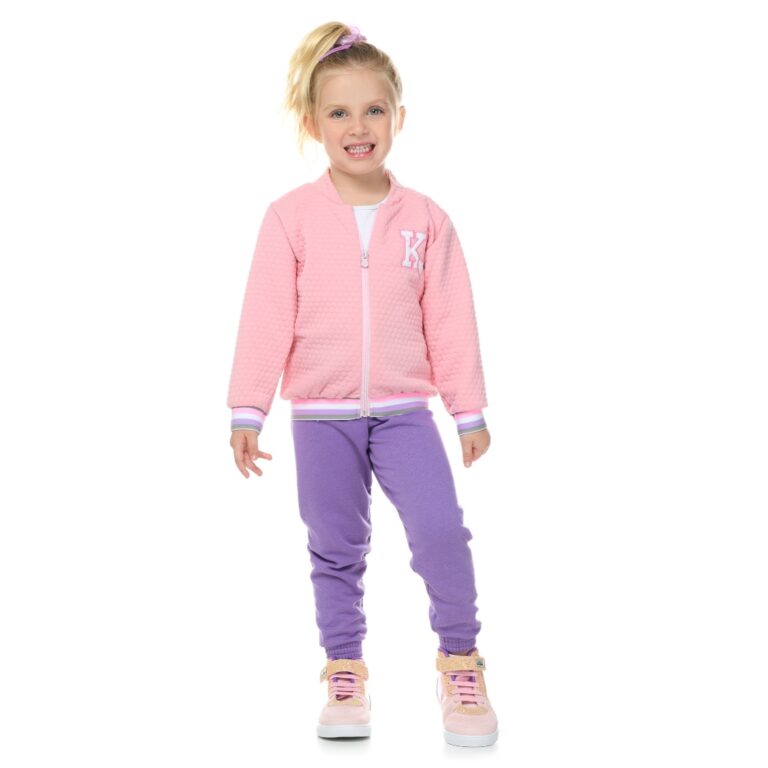 Jaqueta Infantil Matelassê Rosa com Zíper 1 a 3