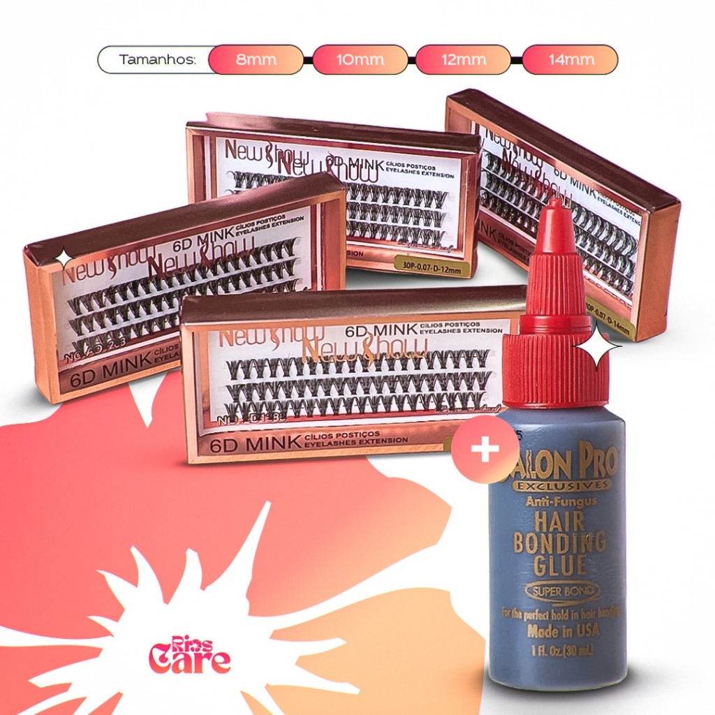 Conjunto de Cola 30ml Salon Pro + Caixa Com Cílios postiços 6D MINK NEW SHOW – Tufos Sem nó