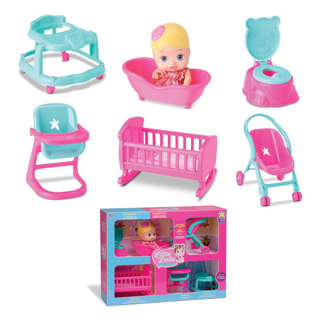 Brinquedo Casinha Little Dolls 1 Boneca Com 6 Acessórios Divertoys