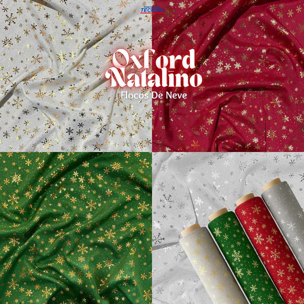 Tecido Oxford de NATAL Flocos | 0,50cm x 1,50m | Tecido para Decoração de Natal Festas Eventos