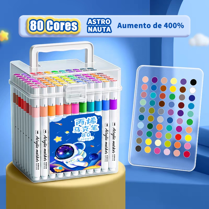 Canetas Acrílicas Profissionais Kit 24 36 48 60 80 Cores Vibrantes Permanentes e à prova dágua
