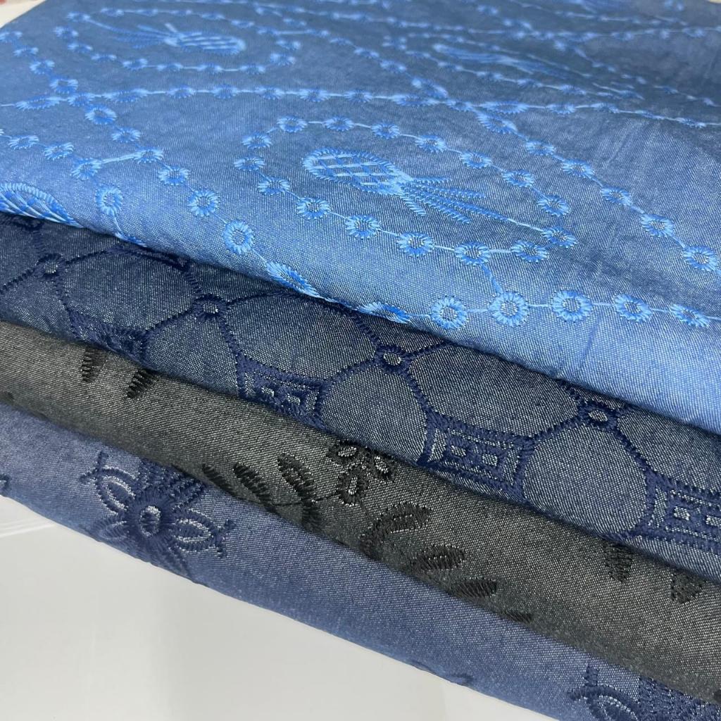 Tecido Jeans Leve l Bordado l Demin l 1,30mt Largura;