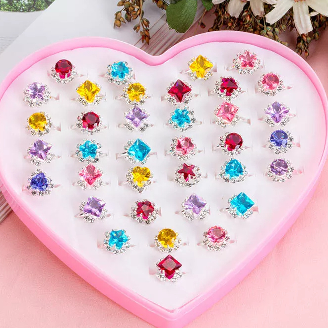 36 Anéis Infantil  + Caixa  Menina Princesa Ajust