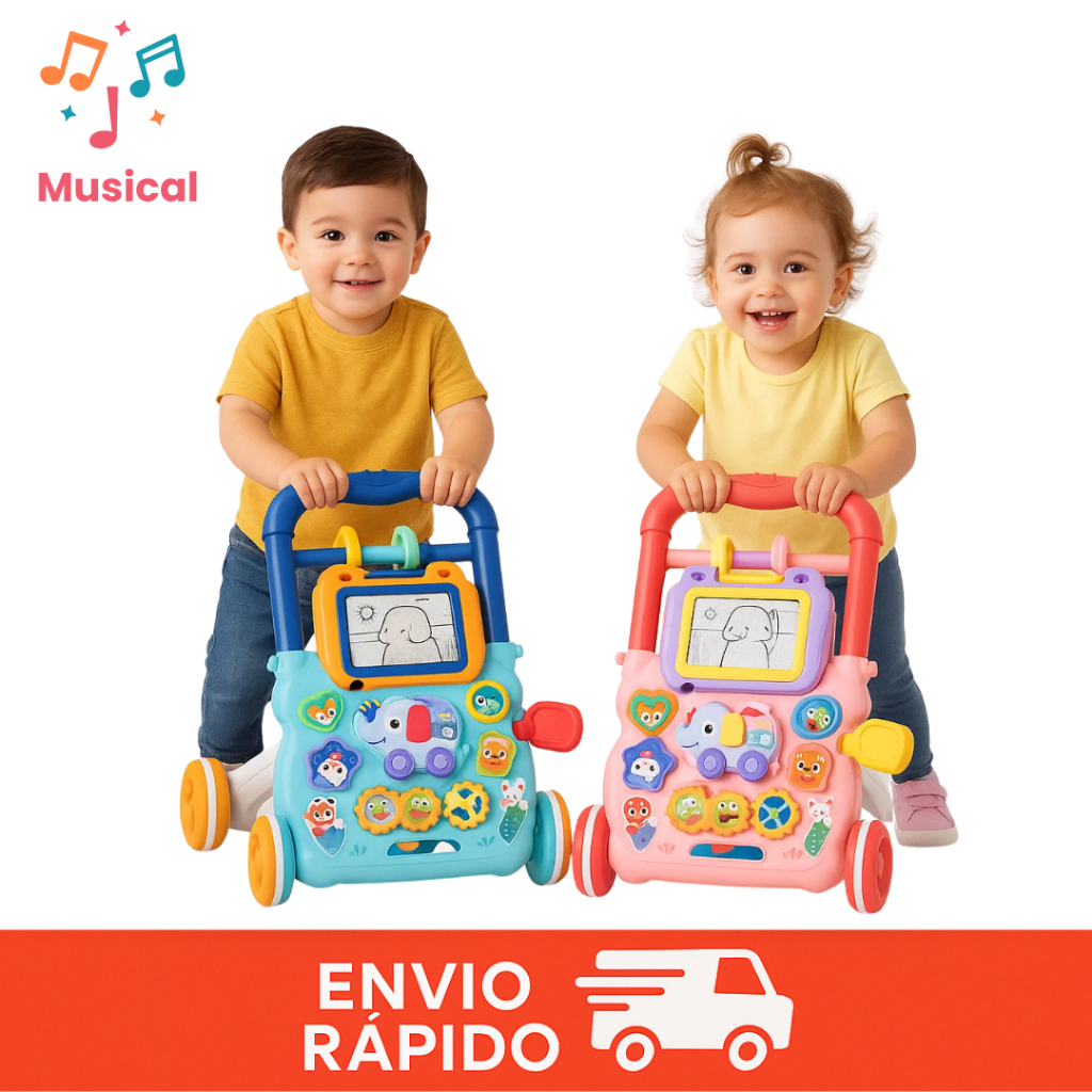 Andador Didático Bebê Musical Empurrador Elefante Quadro Magico Baby Infantil