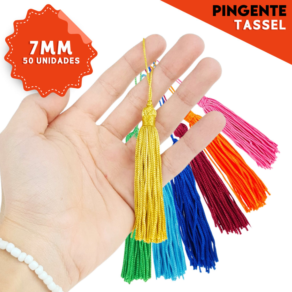 Pingente De Seda Tassel 7 Cm – Franja – Pacote Com 50 Unidades – Diversas Cores – Mazzal