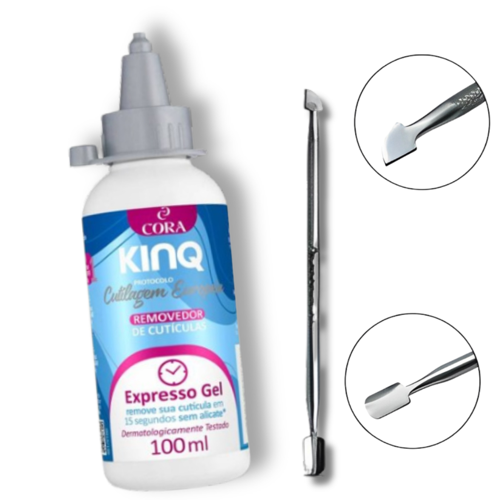 Kit Kinq Removedora de cutículas + Espátula Dupla Inox