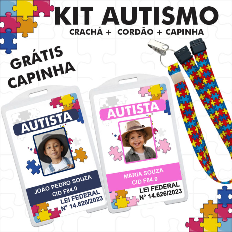 Kit Completo Crachá autismo + cordão quebra cabe