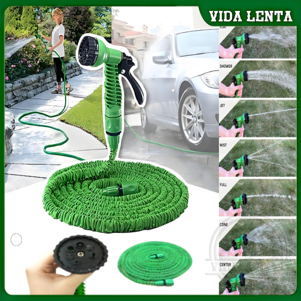 Mangueira Mágica 10 e 20 Metros Flexível 7 funções Jato Irrigação para Jardim Lavagem de Carro