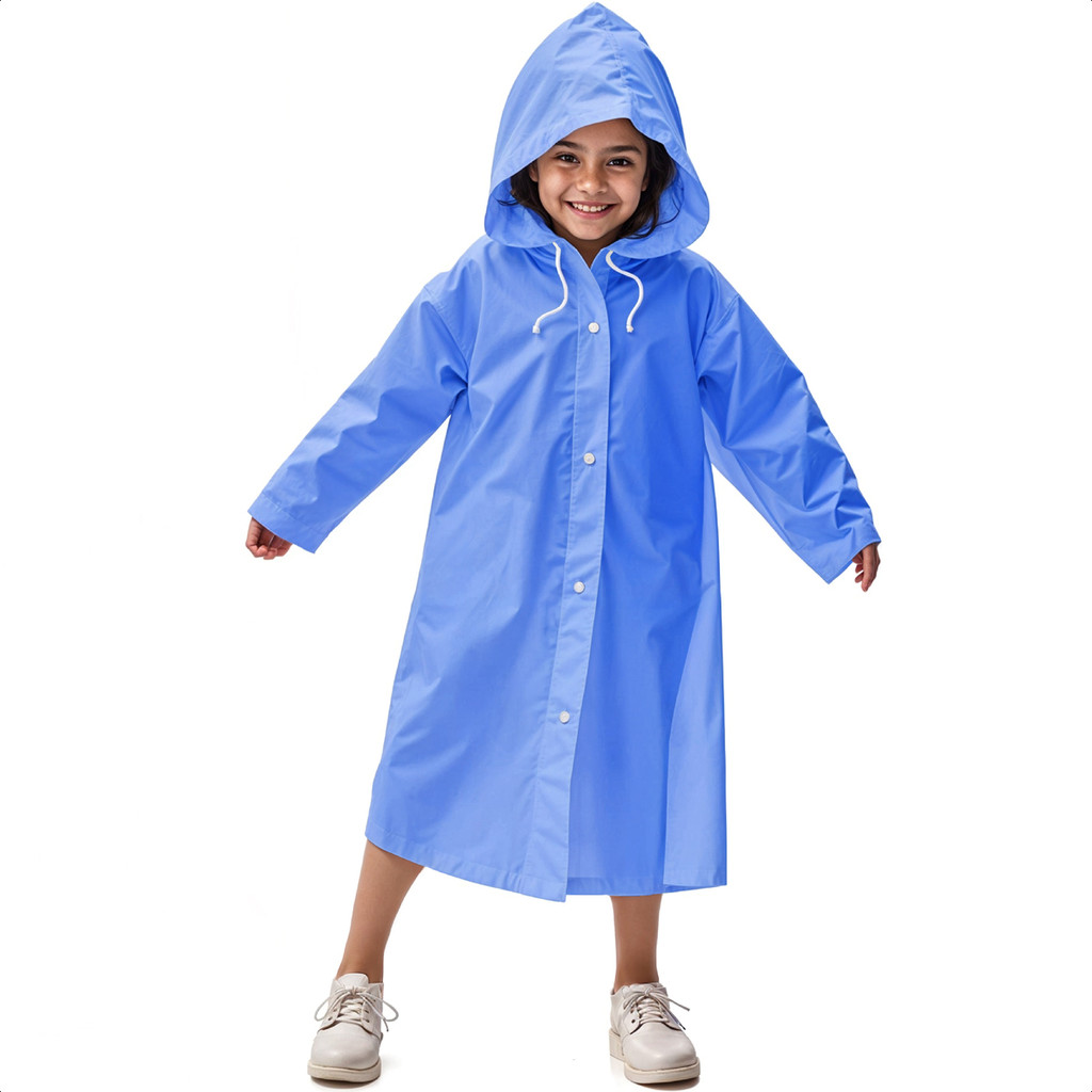 Capa De Chuva Infantil Com Capuz Impermeável Colorida Proteção Escolar Tamanho Único Ajustável