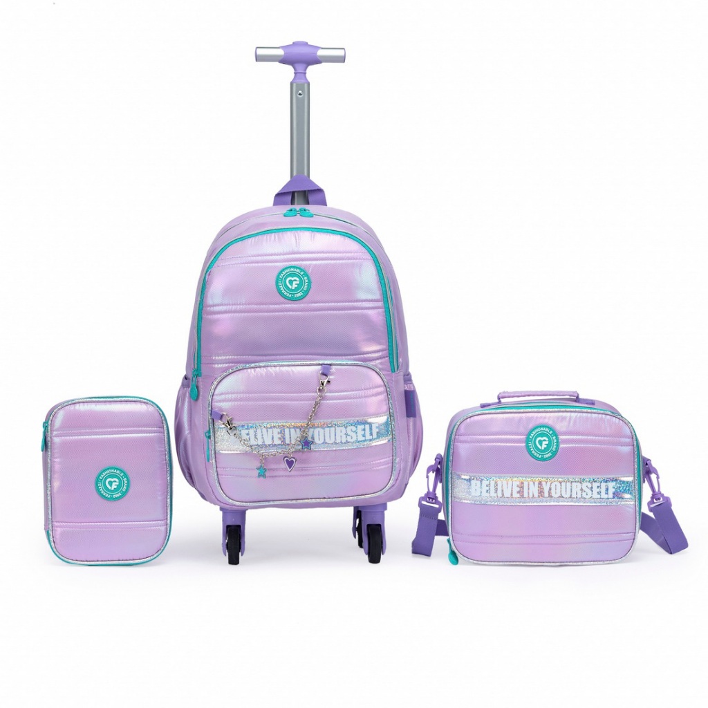 Kit Mochila Escolar Juvenil Feminina Reforçada Lancheira Estojo