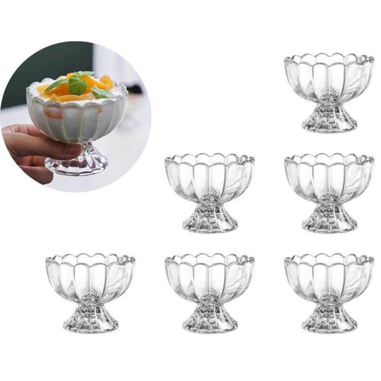 Kit com 6 Taças de Vidro Decoradas para Sorvete e