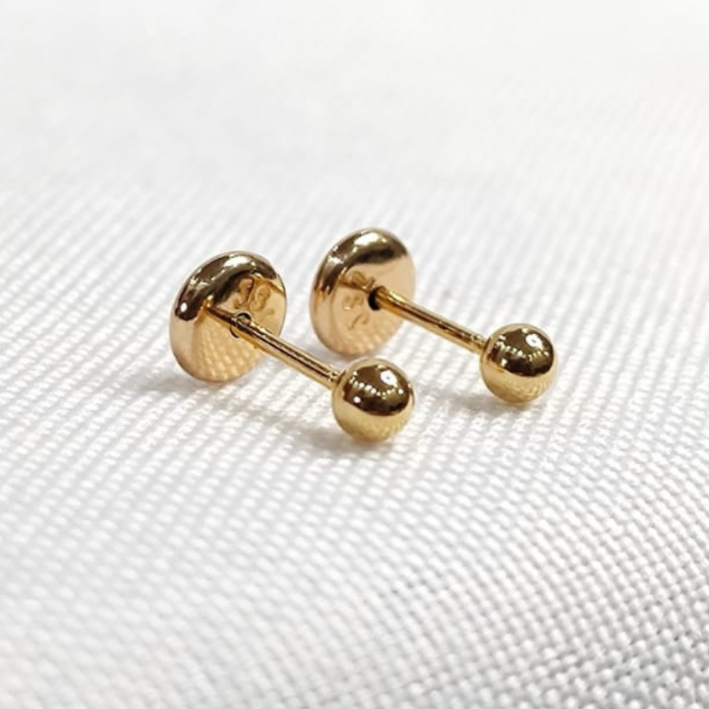 Brinco Bolinha Banhado a Ouro 2mm Tarraxa Baby Inf