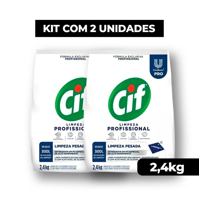CIF em pó multiuso 2.4kg, Detergente em pó, limpeza pesada e milagrosa kit com 2 sachê de 2.4kg