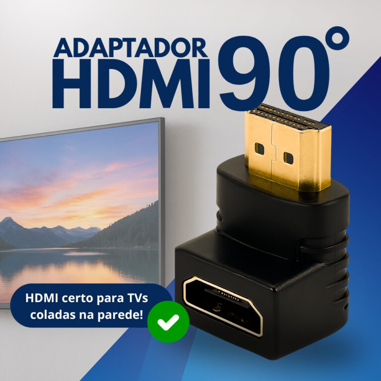 Adaptador HDMI 90° em L Macho/Fêmea Ideal para T
