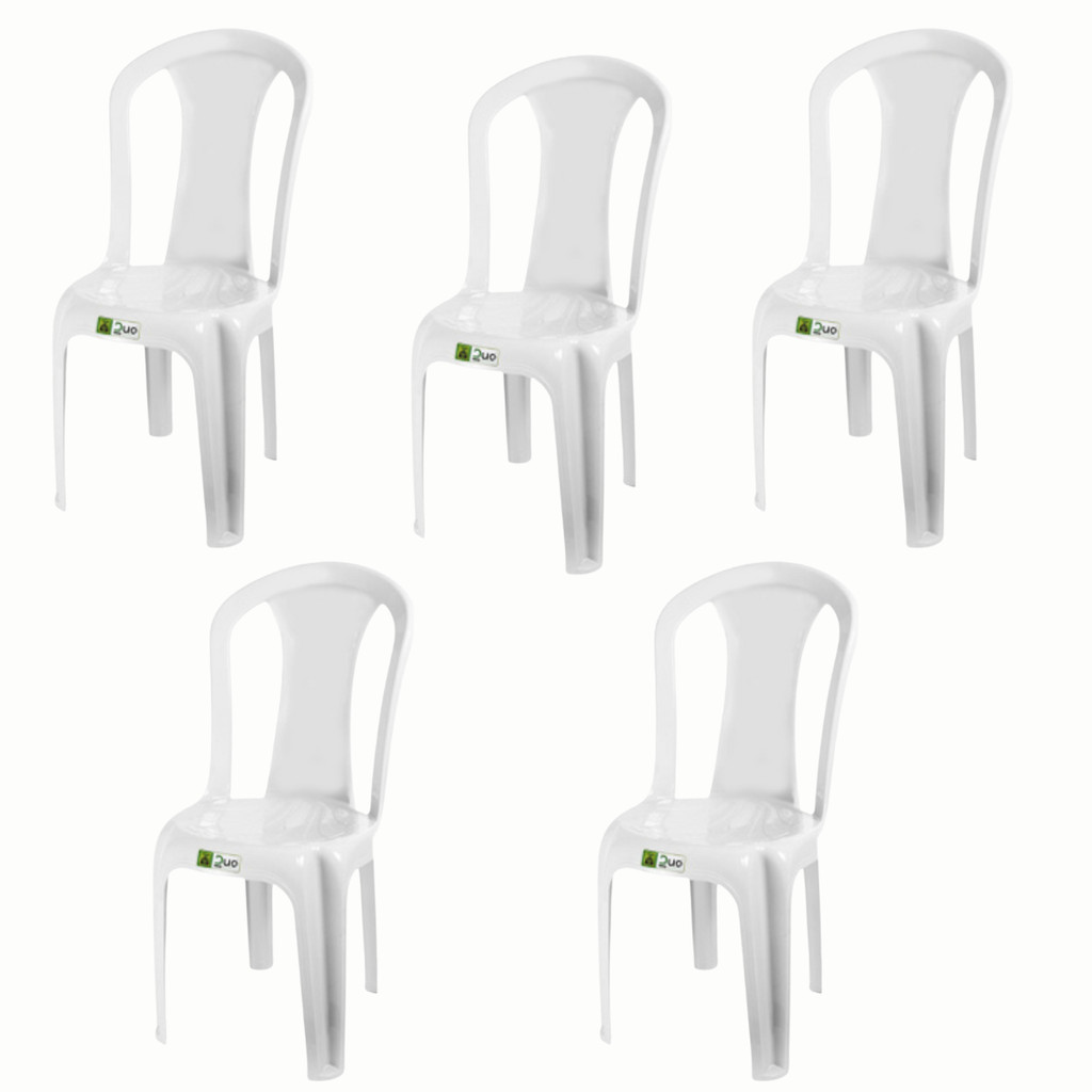 Kit Jogo com 5 Cadeiras Plástico Resistente Branca para Festa Varanda Jardim E Piscina