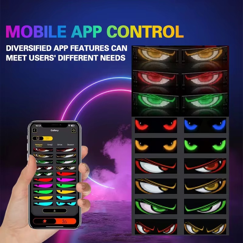 Luz De Olhos Com Display Led Flexível Programável Dobrável Diabo Olho Controle Para Carro Caminhão P