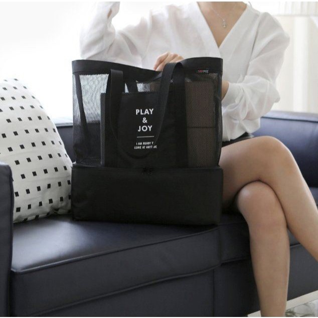 Bolsa Praia Com Rede Impermeável E Divisão Úmid