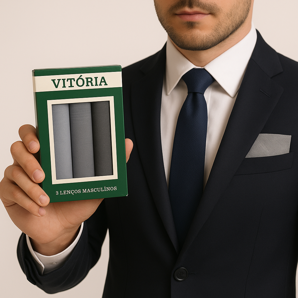 Lenço de Bolso 100% Algodão Presidente Vitoria para Terno  Kit com 3 até 9 Unidades Colorido e Branc