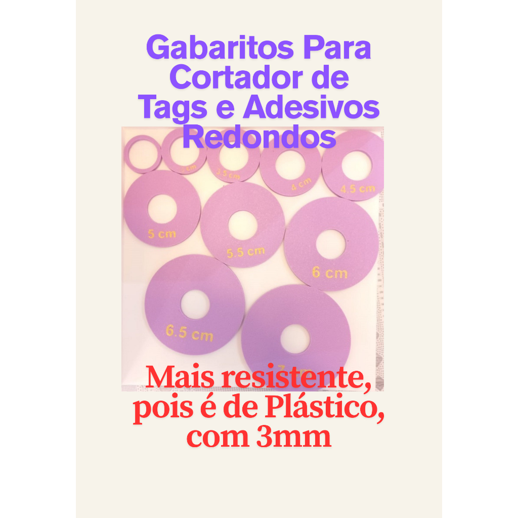 NOVO – Gabarito para Cortador de Tags e Adesivos redondos Feito de Plástico – MAIS RESISTENTE