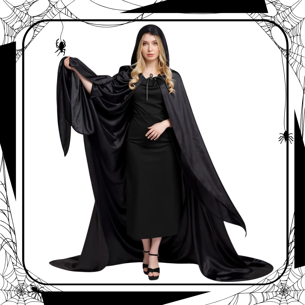 Capa Longa com Capuz Halloween Fantasia Mago Bruxo Vampiro Adulto Unissex