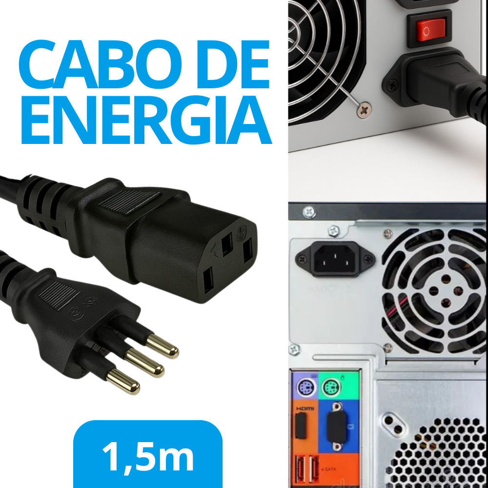Cabo de Energia Fonte PC Computador 3 Pinos Padrão Novo Compatível com Várias Fontes ATX