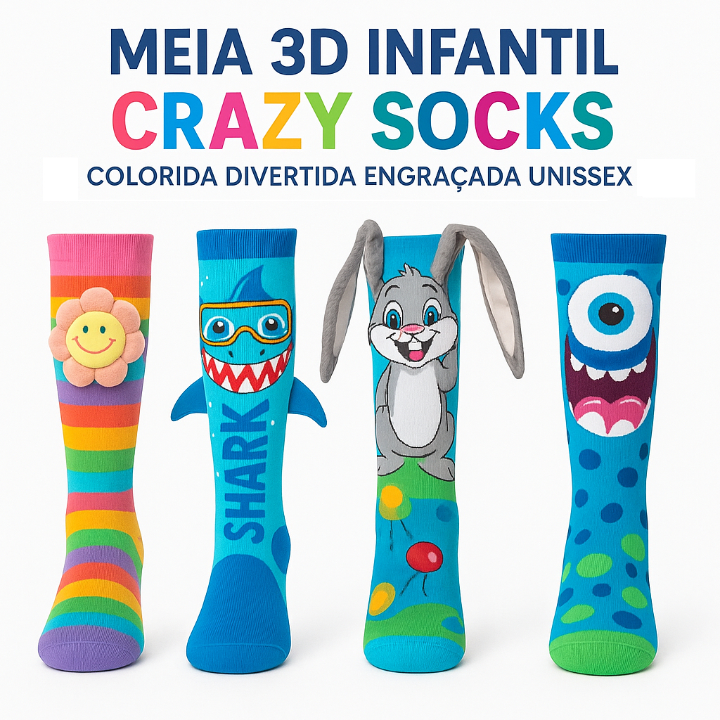 Meias 3D Crazy Socks  Diversão e Conforto em Cada Passo