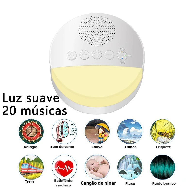 Reprodutor Portátil de Som de Sono para Crianças Música e Ruído Branco Dispositivo Auxiliar de Sono