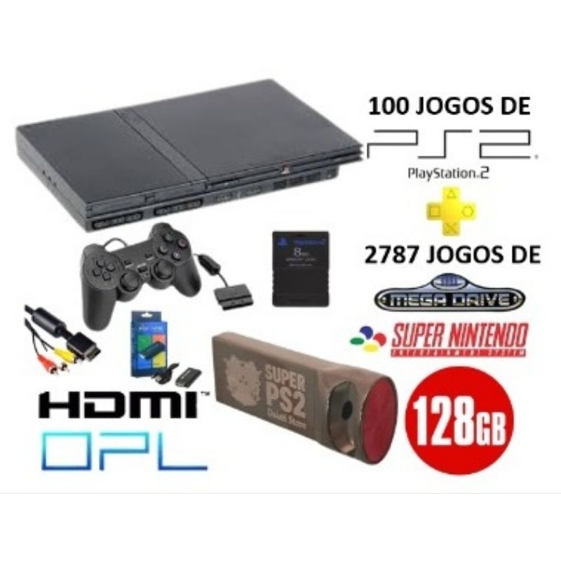 PS2 Playstation 2  Slim Original 128GB 100 Jogos – Com OPL