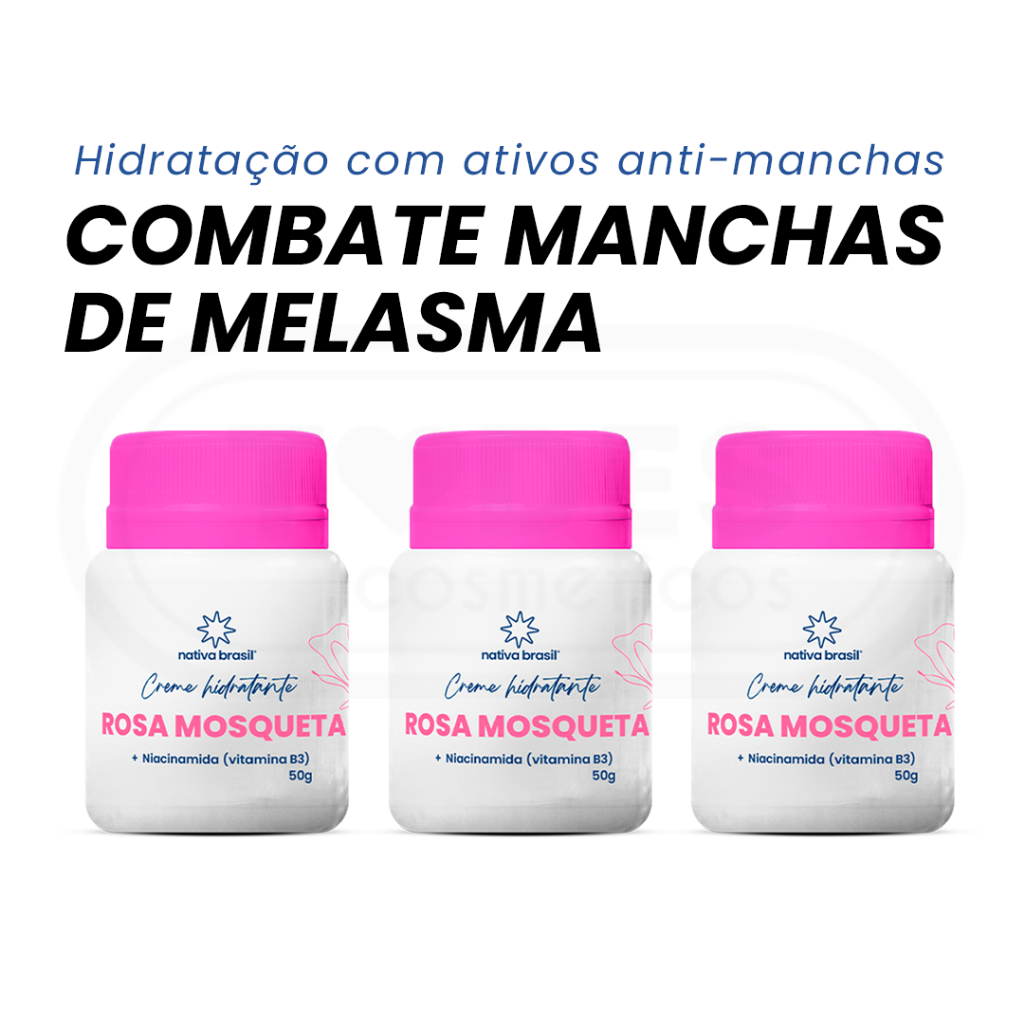 Kit com 3 Pomada clareadora Rosa Mosqueta Tira Manchas anti-rugas,Mancha Melasma Espinhas e Cravos