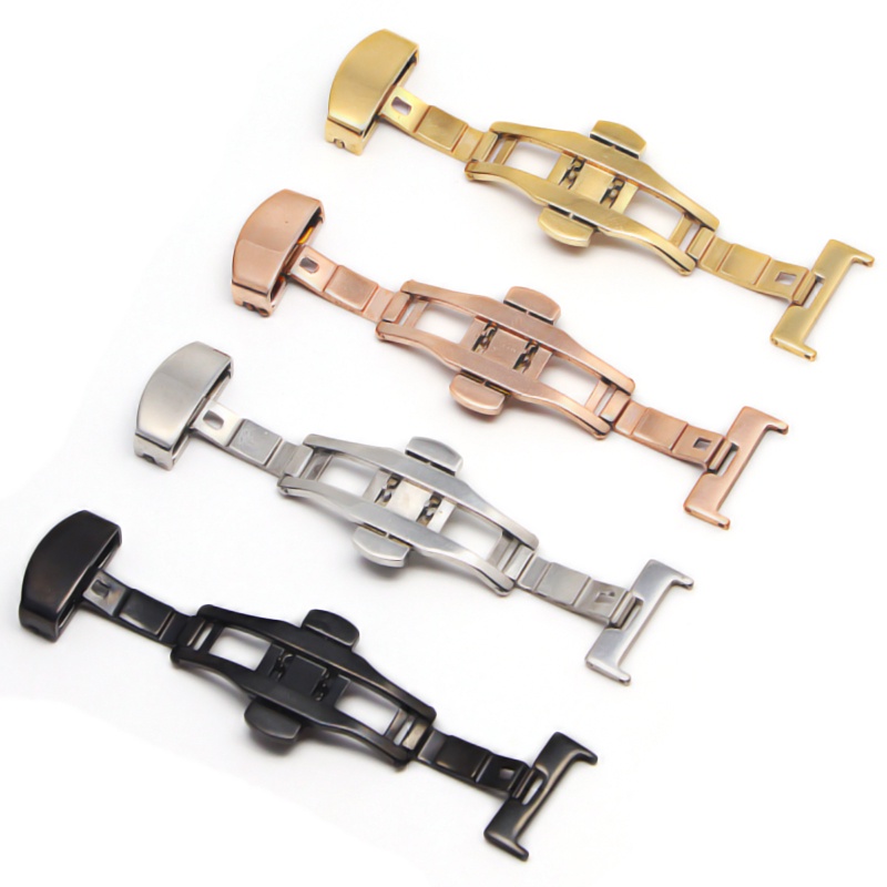 Fivela De Distribuição Automática De Borboleta Duplo Clique De Aço Inoxidável Para Bracelete De Reló