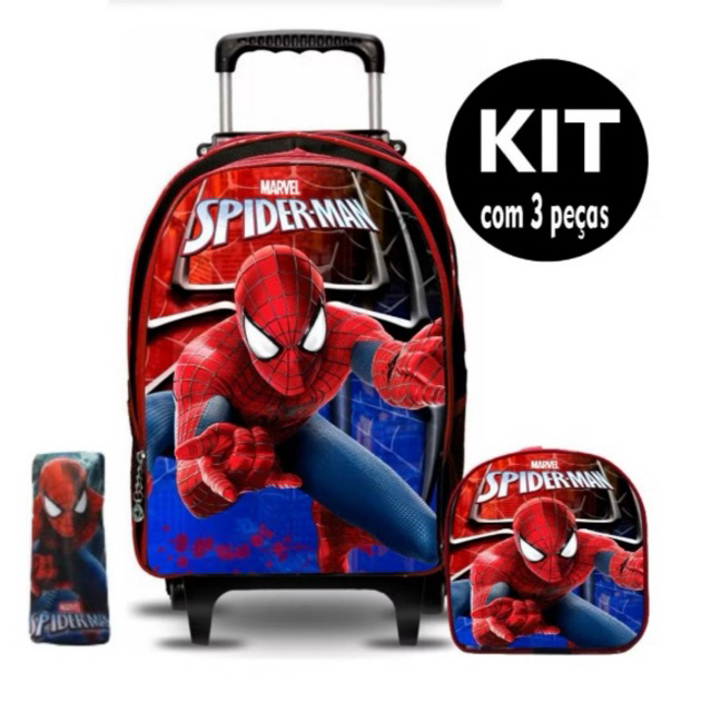 Kit de mochila  rodinha infantil menino Homem Aran