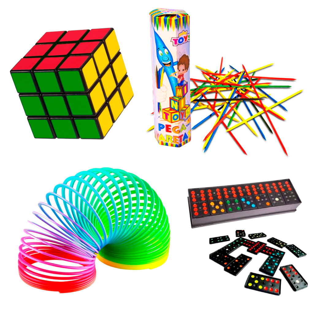 Kit 40 Brinquedos p/ Lembrancinha Sacolinha Surpresa Aniversário Infantil Dia das Crianças Cubo Mola