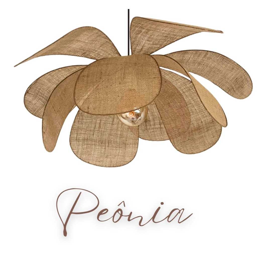 Luminária Lustre Peônia Flor Pendente Juta 10 Pétalas