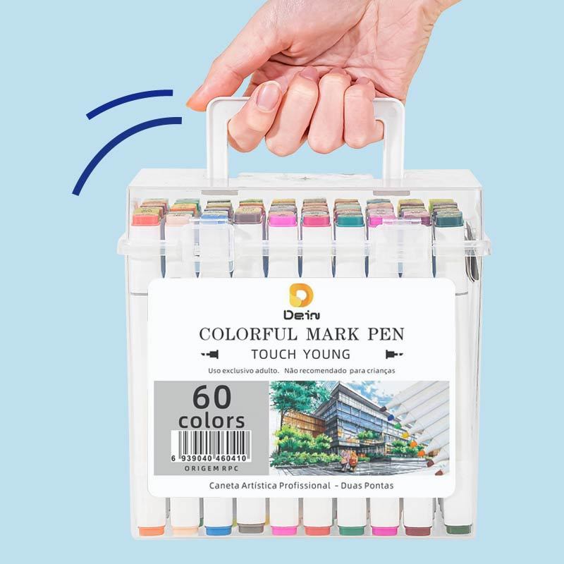 KIT12/24/36/48/60/80/120 Cores Estojo Bolsa Caneta Marcadores TOUCH Com Ponta Dupla Tampa Com NÚMERO