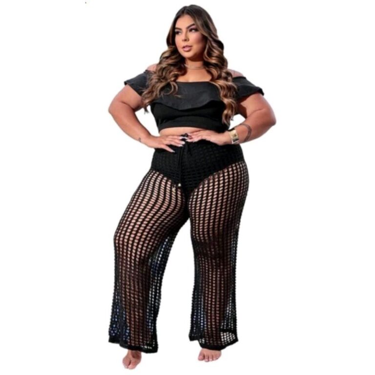 CALÇA PLUS SIZE MODA PRAIA FURÃO TRICÔT VERÃO
