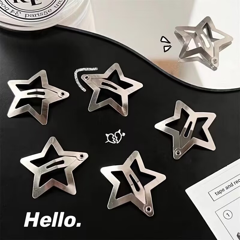 Kit 5/10/20/30Pcs Grampos De Cabelo Estrela Elegantes-Clipes BB Prata e dourado Estilo INS