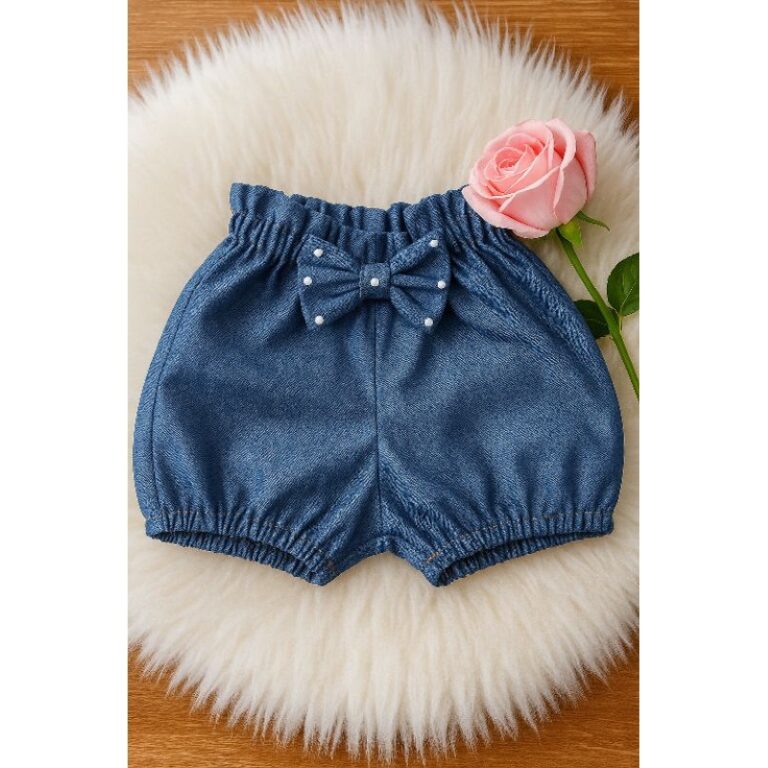Roupa infantil short jeans bebê menina com laço 