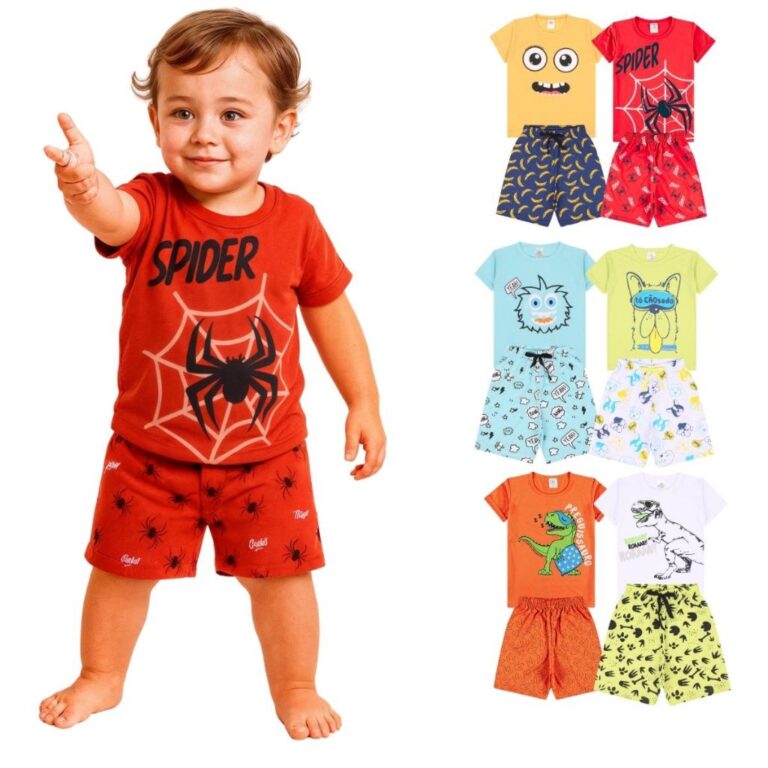 Kit Sortido 8 ou 6 Peças Pijama Curto Bebê Menin