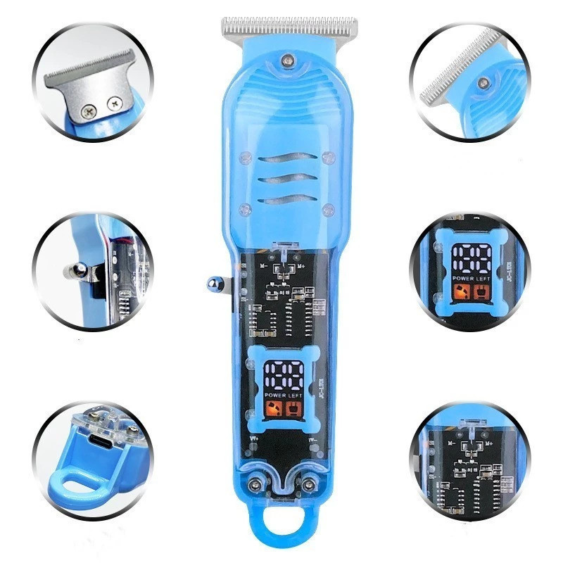 Máquina de Cortar Cabelo Profissional Sem Fio LCD transparente Barbeador Elétrico Transparente