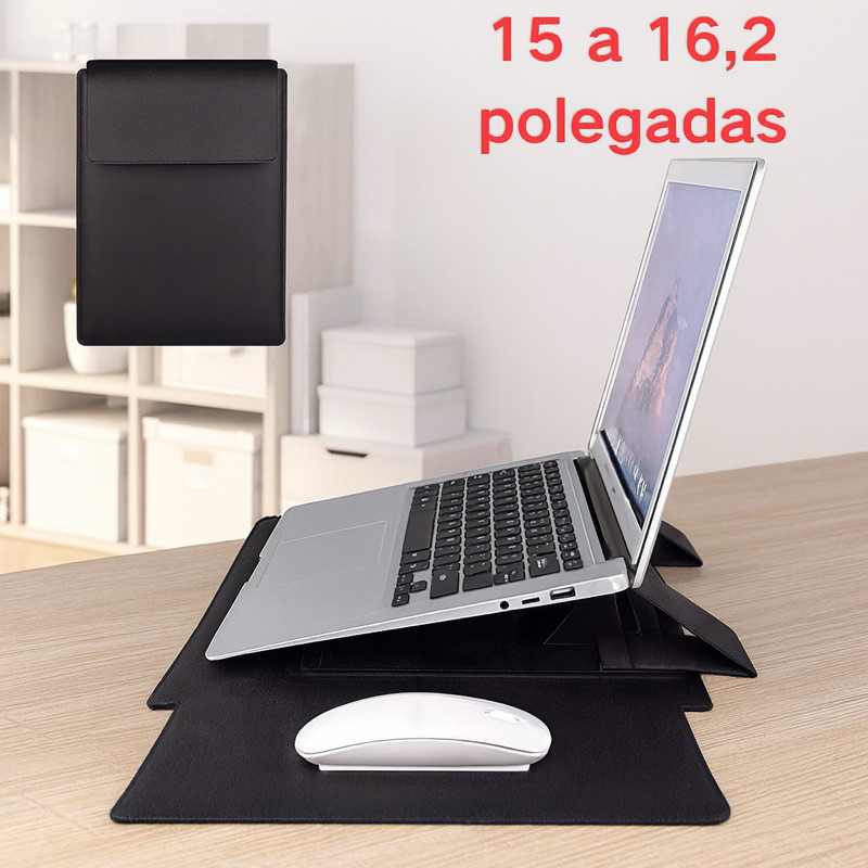 Capa para Notebook 15 a 16,2 em Couro PRETO Premium com Base e Mouse Pad Integrado