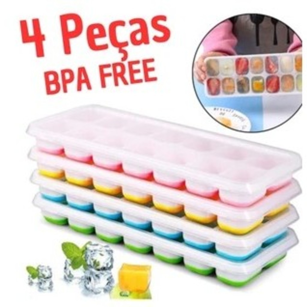 GUIANA Formas de Gelo Silicone com Tampa Rígida Flexível Fundo 14 Cubos Retangular Multiuso Lavável